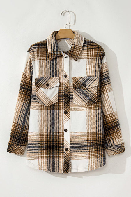 Plaid Button Up Long Sleeve Shacket - S. M. & Co.