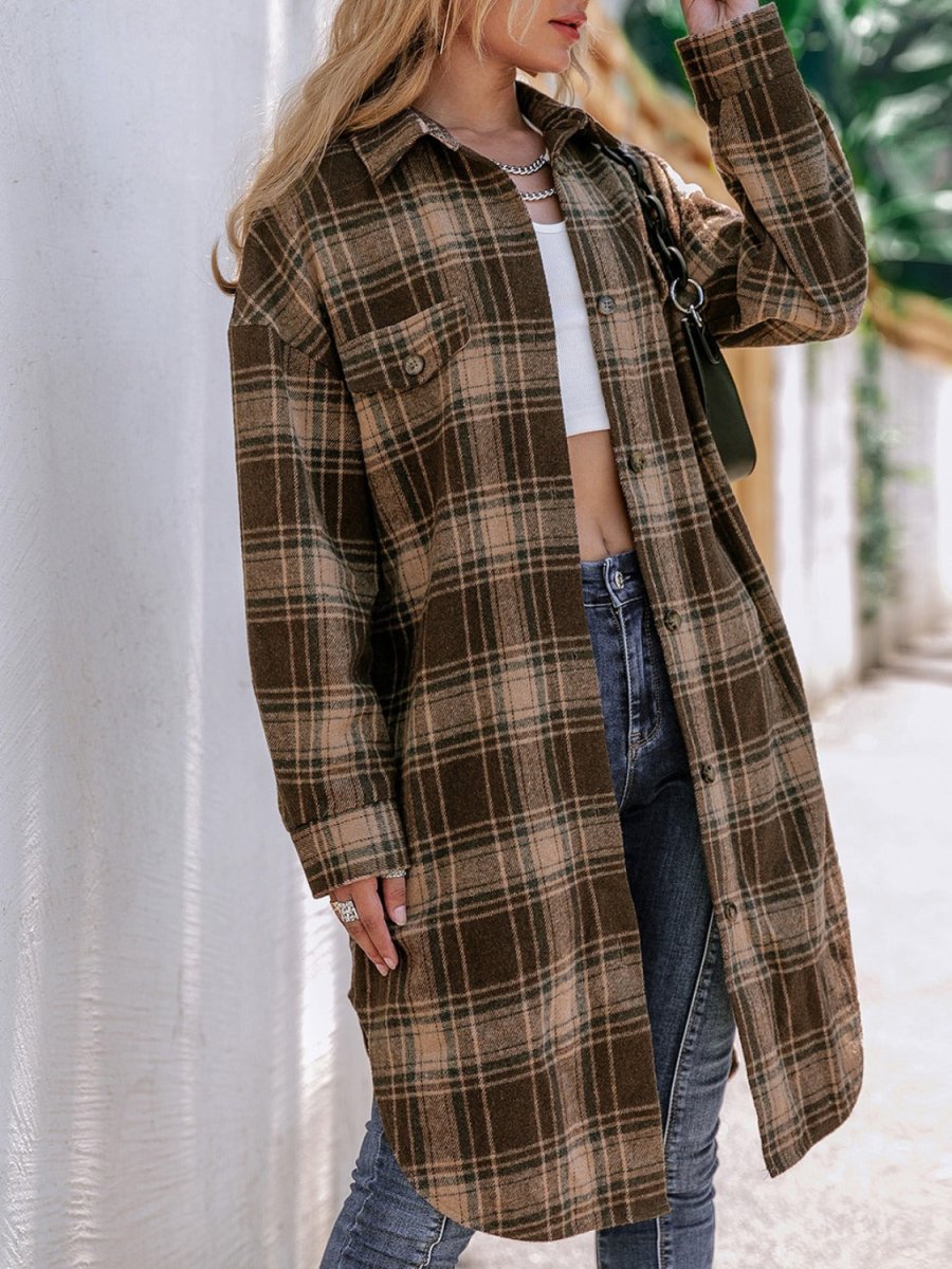 Plaid Button Up Long Sleeve Shacket - S. M. & Co.