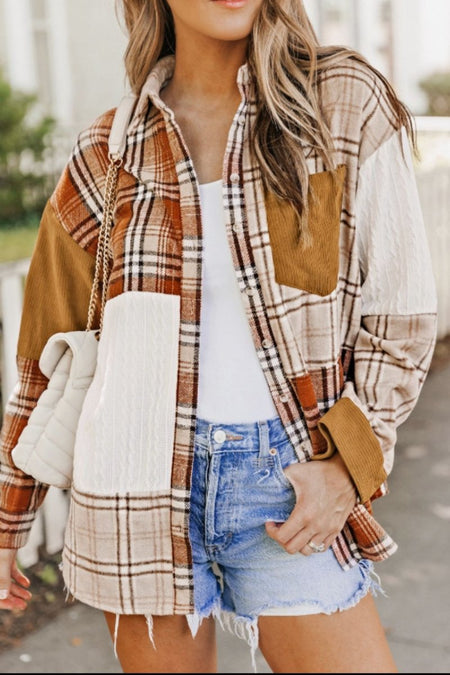 Plaid Button Up Long Sleeve Shacket - S. M. & Co.