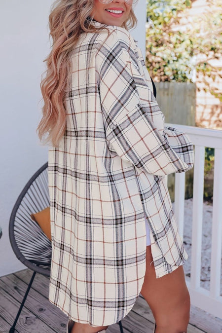 Plaid Button Up Long Sleeve Shacket - S. M. & Co.