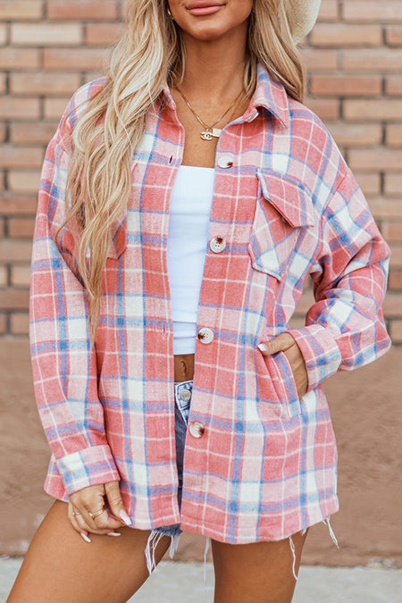 Plaid Button Up Long Sleeve Shacket - S. M. & Co.