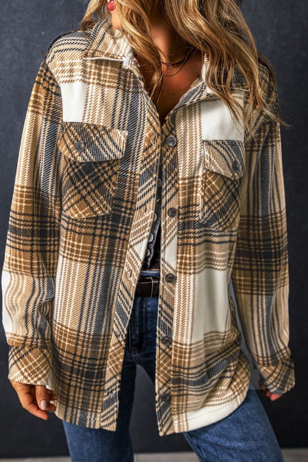 Plaid Button Up Long Sleeve Shacket - S. M. & Co.