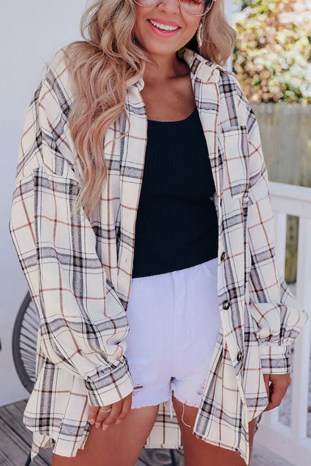 Plaid Button Up Long Sleeve Shacket - S. M. & Co.