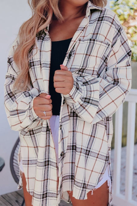 Plaid Button Up Long Sleeve Shacket - S. M. & Co.