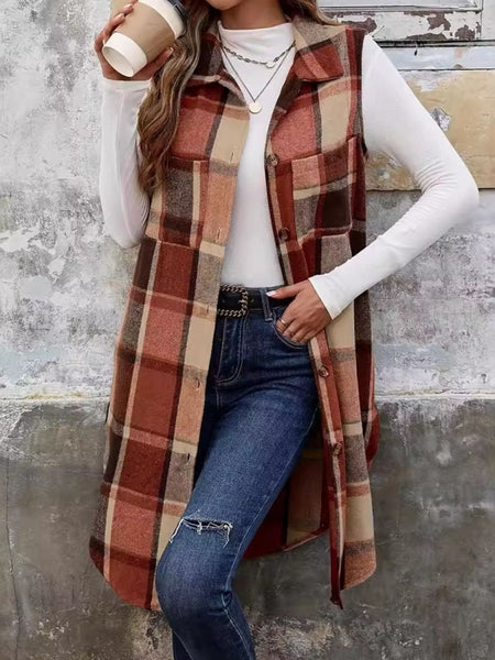 Plaid Button Up Vest Coat - S. M. & Co.