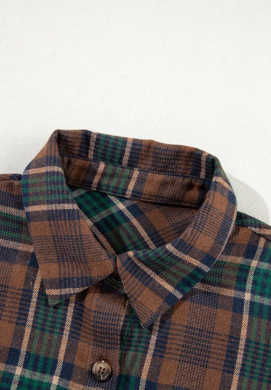 Plaid Collared Neck Button Up Jacket - S. M. & Co.