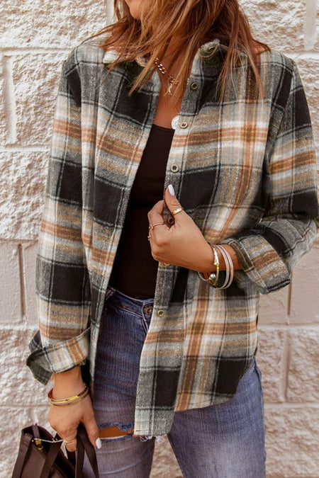 Plaid Collared Neck Button Up Long Sleeve Shirt - S. M. & Co.