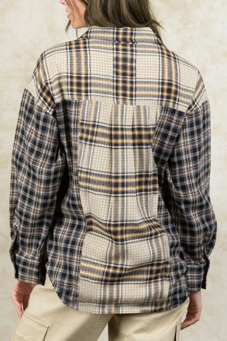 Plaid Collared Neck Button Up Long Sleeve Shirt - S. M. & Co.