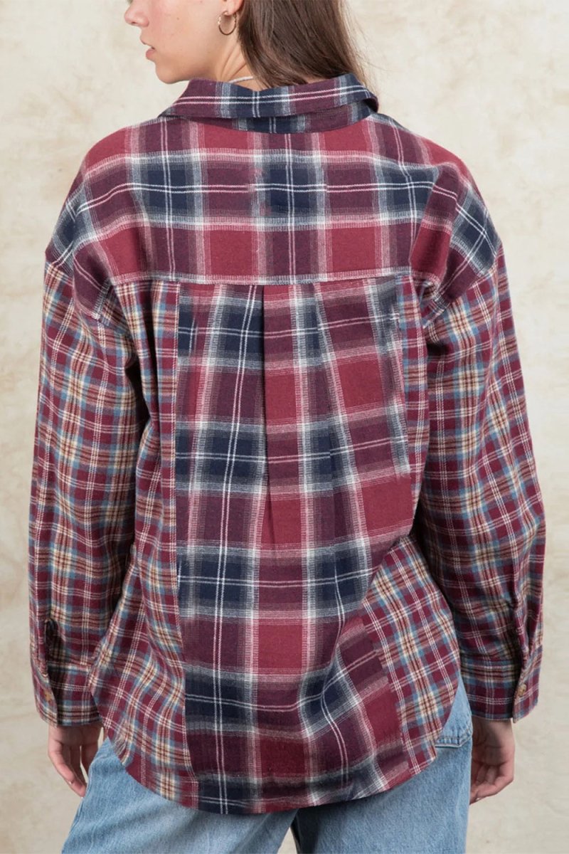 Plaid Collared Neck Button Up Long Sleeve Shirt - S. M. & Co.