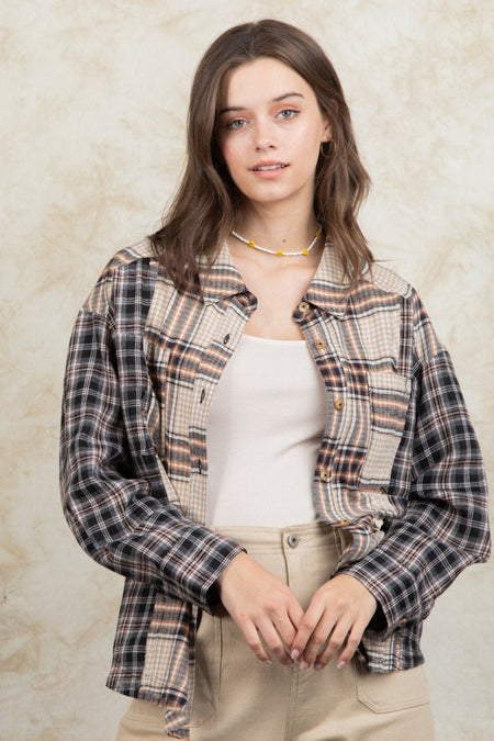 Plaid Collared Neck Button Up Long Sleeve Shirt - S. M. & Co.