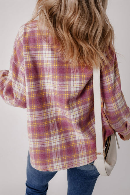 Plaid Collared Neck Button Up Shacket - S. M. & Co.