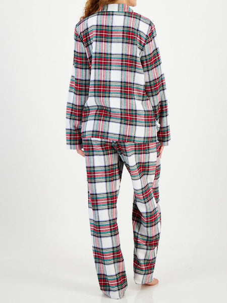 Plaid Collared Neck Button Up Top and Pants Lounge Set - S. M. & Co.