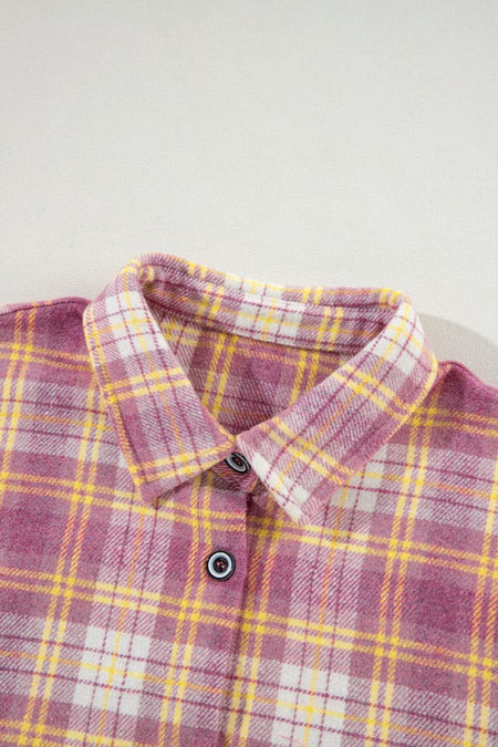 Plaid Collared Neck Long Sleeve Shacket - S. M. & Co.