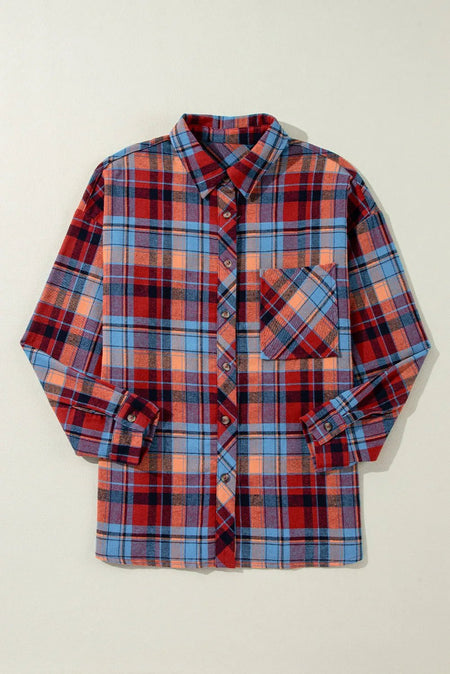 Plaid Collared Neck Long Sleeve Shirt - S. M. & Co.