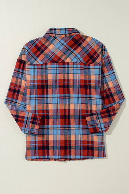 Plaid Collared Neck Long Sleeve Shirt - S. M. & Co.