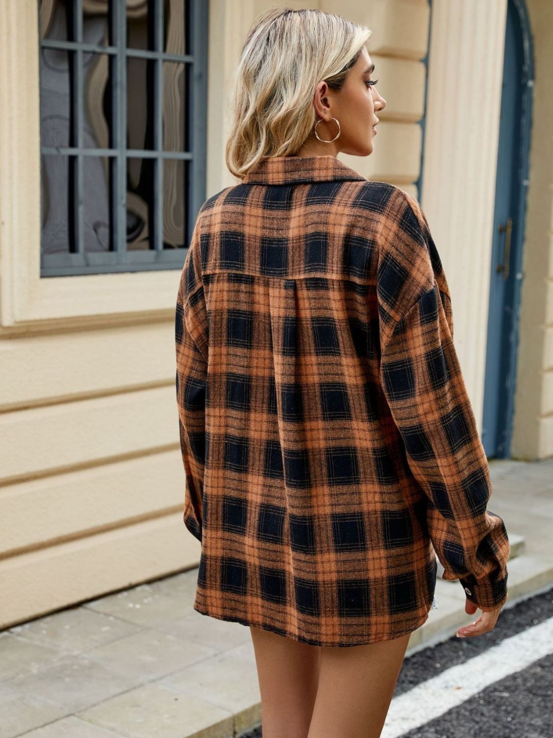 Plaid Collared Neck Long Sleeve Shirt - S. M. & Co.