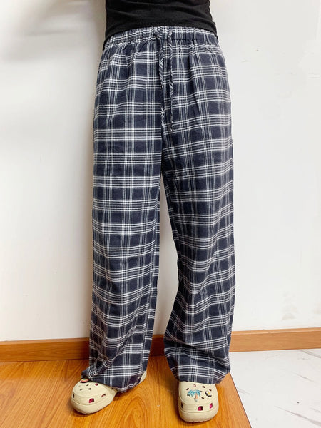 Plaid Drawstring Wide Leg Pants - S. M. & Co.