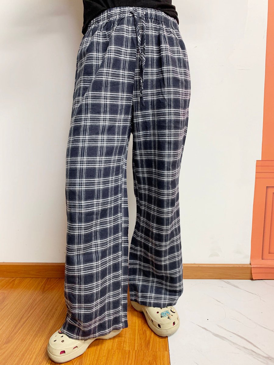 Plaid Drawstring Wide Leg Pants - S. M. & Co.