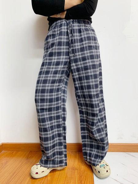 Plaid Drawstring Wide Leg Pants - S. M. & Co.