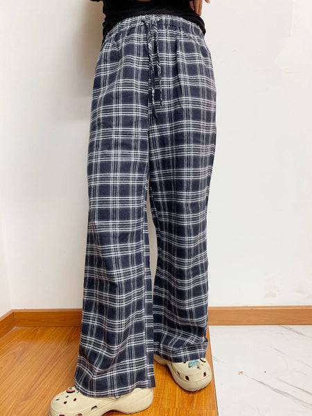 Plaid Drawstring Wide Leg Pants - S. M. & Co.