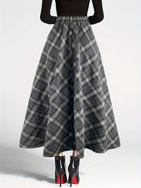 Plaid Elastic Waist Midi Skirt - S. M. & Co.