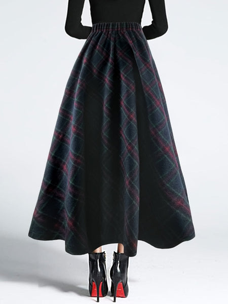 Plaid Elastic Waist Midi Skirt - S. M. & Co.