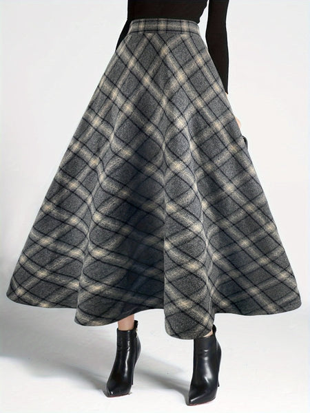 Plaid Elastic Waist Midi Skirt - S. M. & Co.