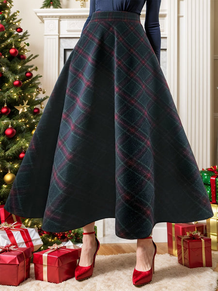 Plaid Elastic Waist Midi Skirt - S. M. & Co.