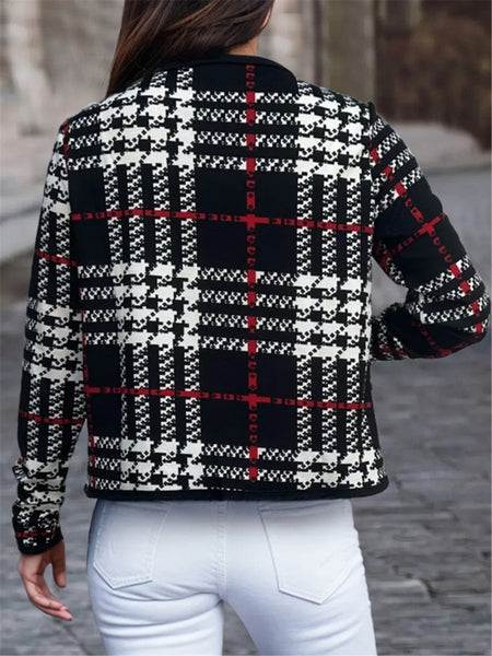 Plaid Open Front Long Sleeve Jacket - S. M. & Co.