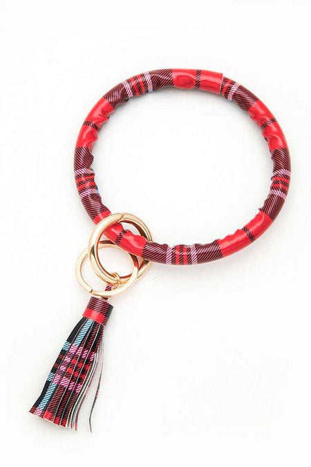 Plaid Printed Tassel Bracelet Key Charm - S. M. & Co.