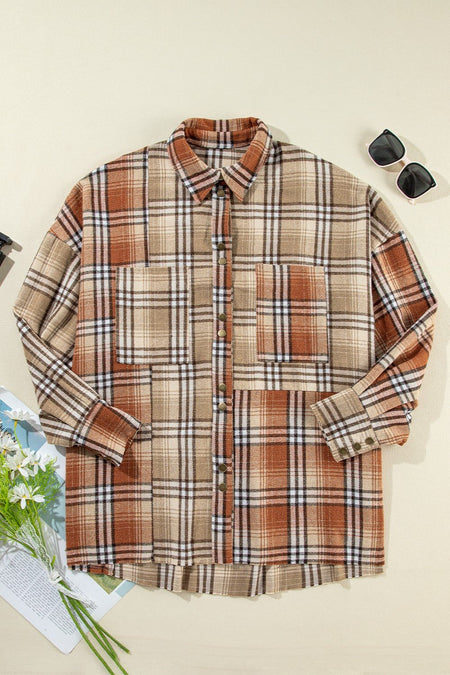 Plaid Snap Down Dropped Shoulder Shacket - S. M. & Co.