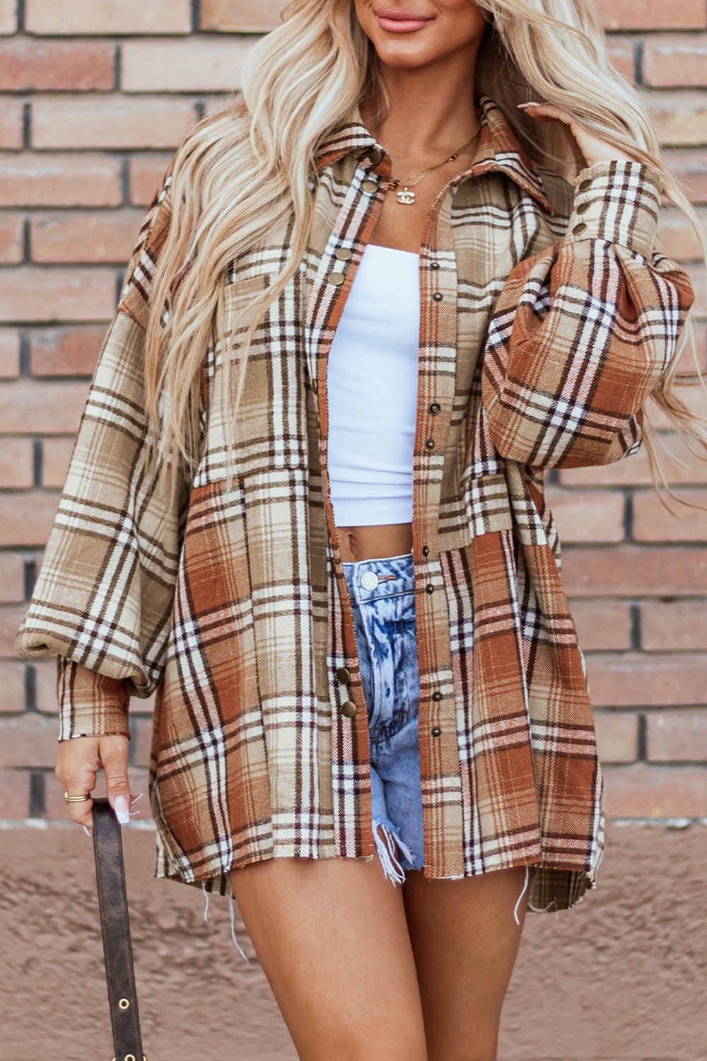 Plaid Snap Down Dropped Shoulder Shacket - S. M. & Co.