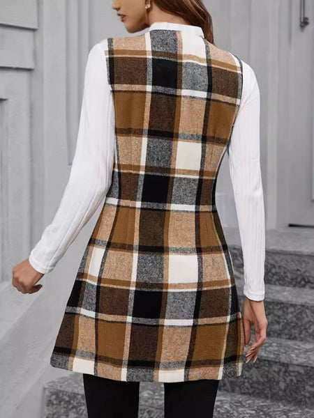 Plaid V - Neck Vest Coat - S. M. & Co.