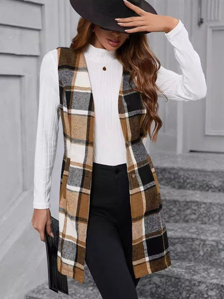 Plaid V - Neck Vest Coat - S. M. & Co.