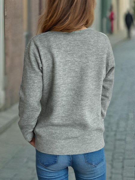 Plant Round Neck Long Sleeve Sweater - S. M. & Co.