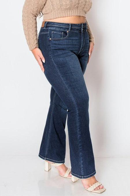 PLUS CORSET HIGH RISE DOUBLE WAIST BOOTCUT JEANS - S. M. & Co.