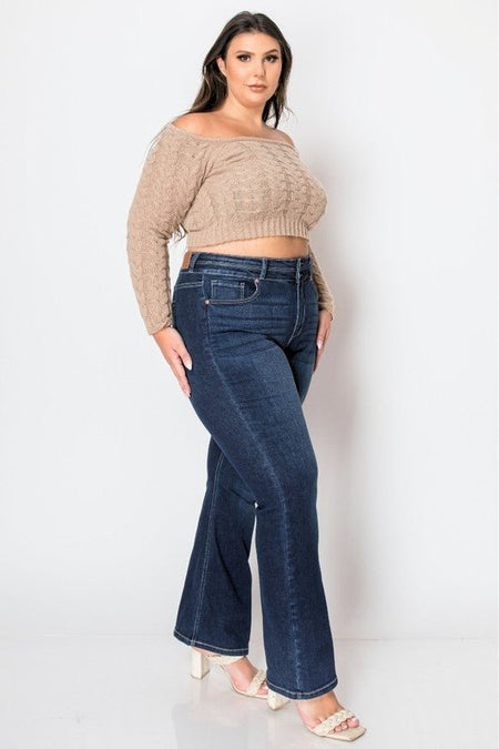 PLUS CORSET HIGH RISE DOUBLE WAIST BOOTCUT JEANS - S. M. & Co.