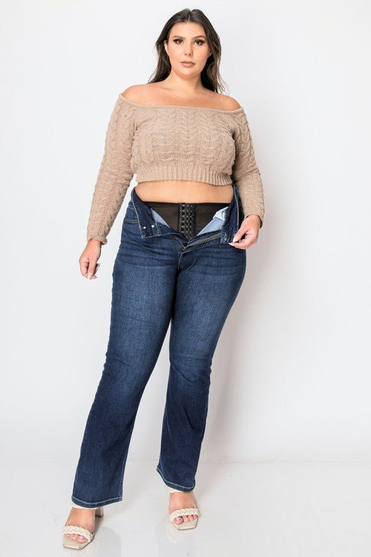 PLUS CORSET HIGH RISE DOUBLE WAIST BOOTCUT JEANS - S. M. & Co.