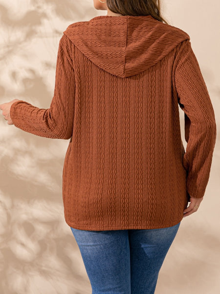 Plus Size Button Detail Long Sleeve Hoodie - S. M. & Co.