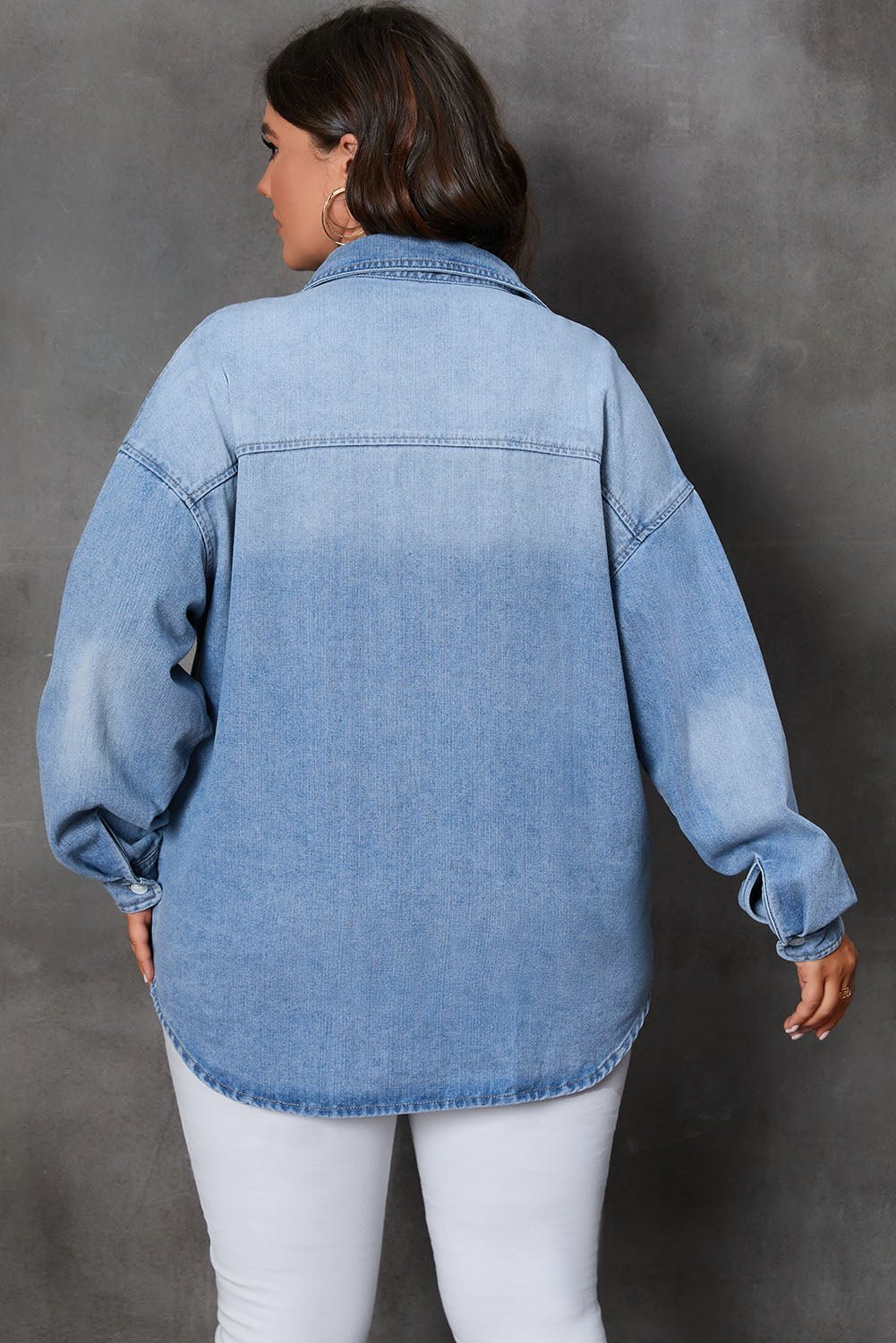 Plus Size Button Up Pocketed Denim Top - S. M. & Co.