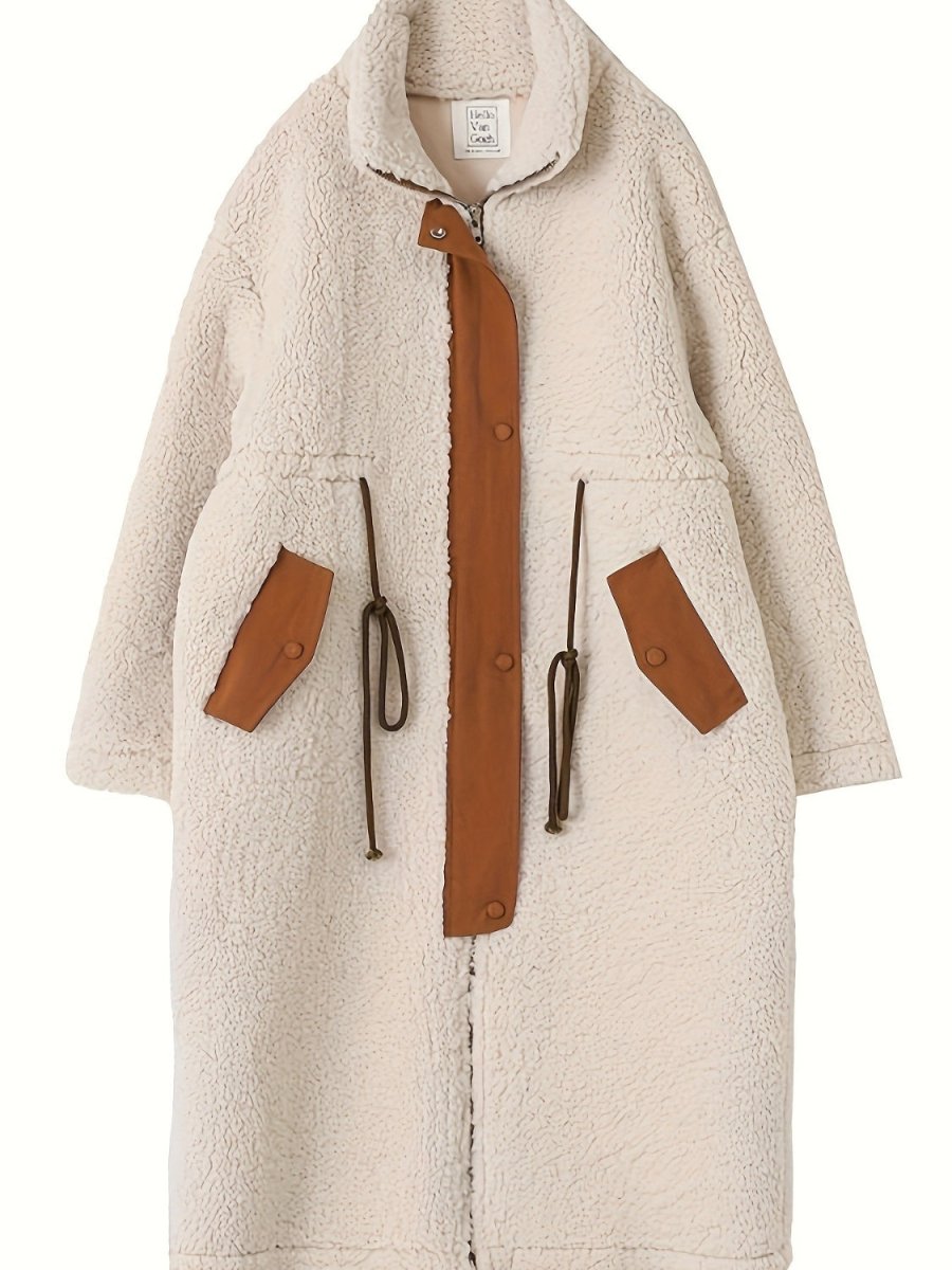 Plus Size Drawstring Zip Up Turtleneck Sherpa Coat - S. M. & Co.