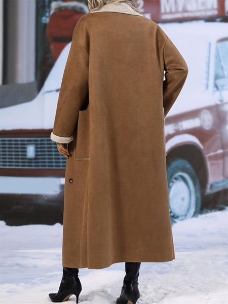 Plus Size Drop Shoulder Sherpa Longline Coat - S. M. & Co.