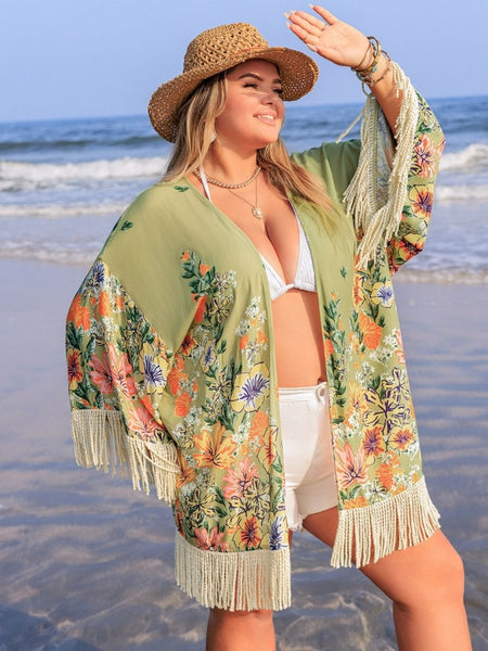 Plus Size Fringe Open Front Cover - Up - S. M. & Co.