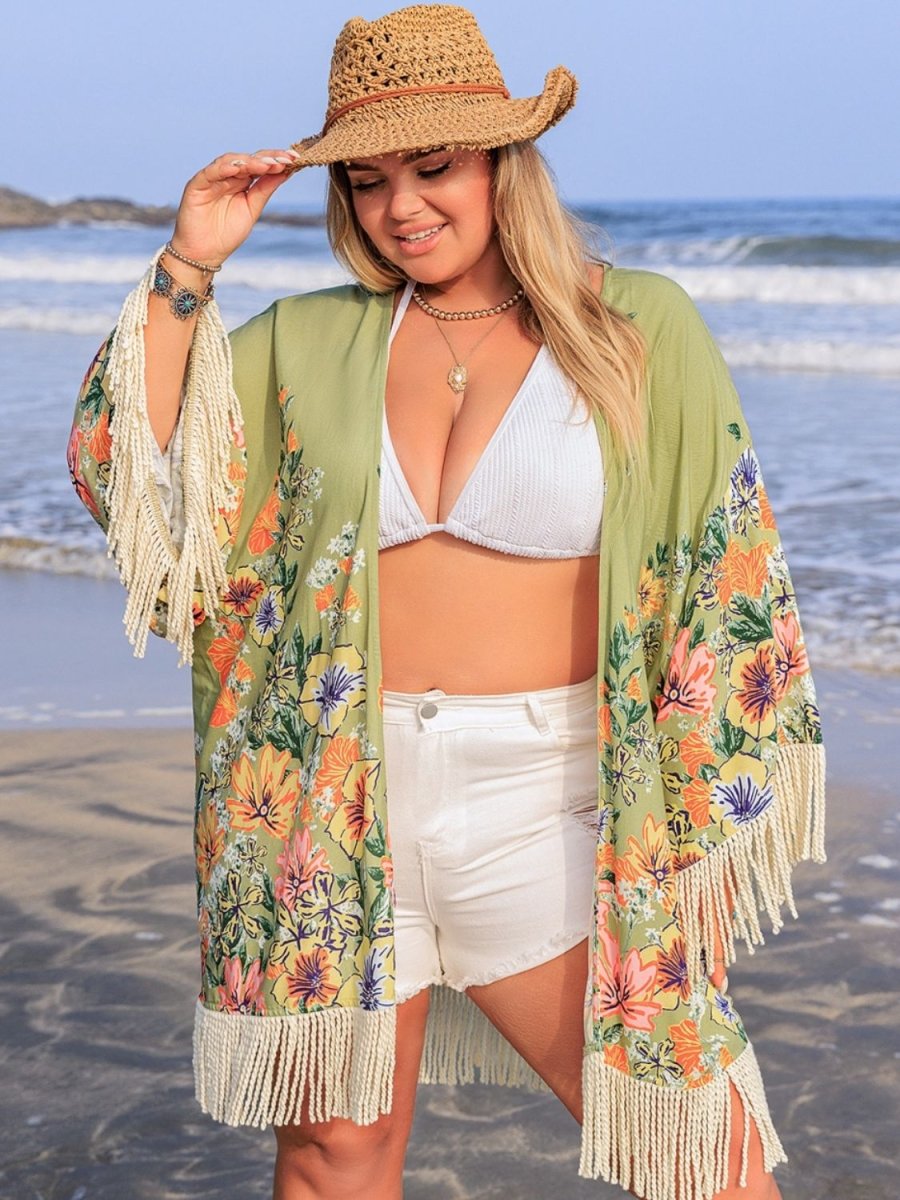 Plus Size Fringe Open Front Cover - Up - S. M. & Co.