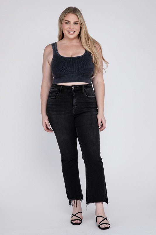 Plus Size High Rise Crop Flare Jeans - S. M. & Co.