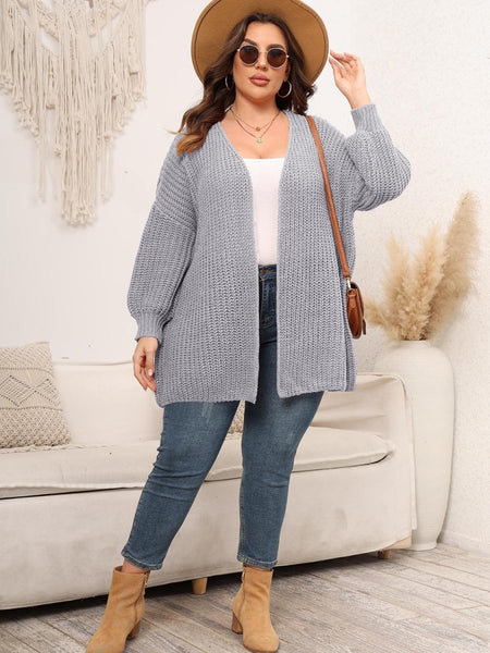 Plus Size Open Front Dropped Shoulder Knit Cardigan - S. M. & Co.