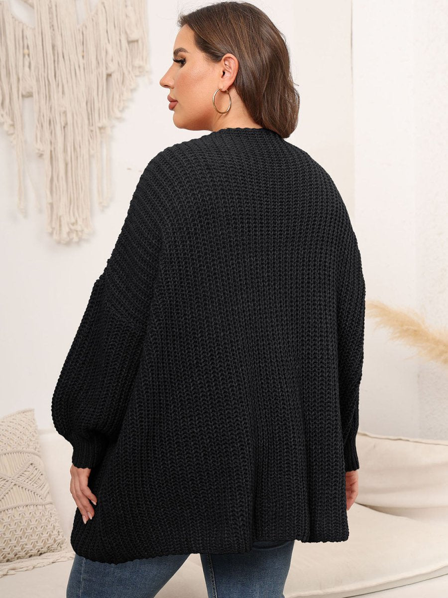 Plus Size Open Front Dropped Shoulder Knit Cardigan - S. M. & Co.