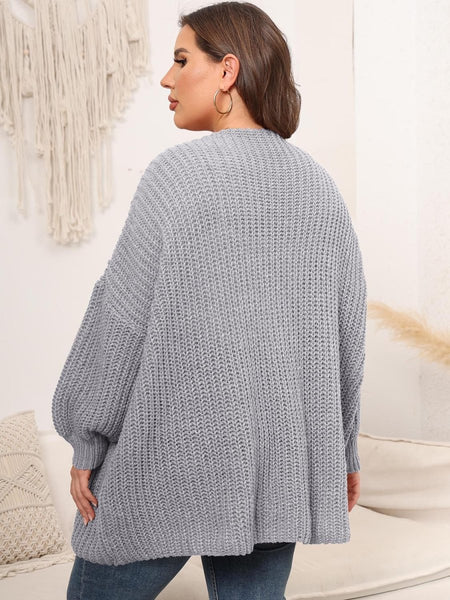 Plus Size Open Front Dropped Shoulder Knit Cardigan - S. M. & Co.