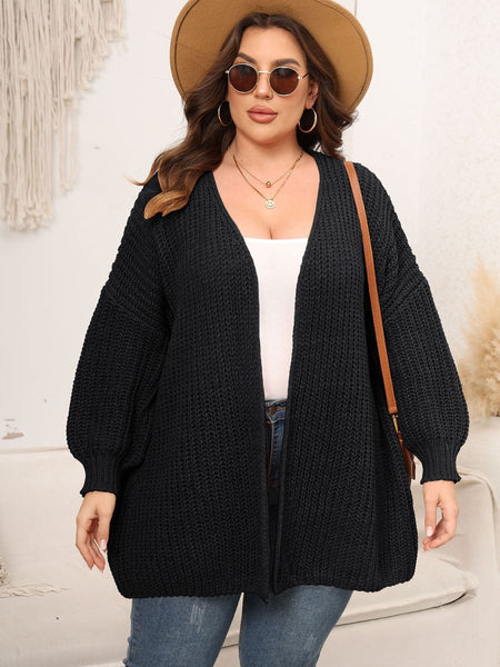 Plus Size Open Front Dropped Shoulder Knit Cardigan - S. M. & Co.