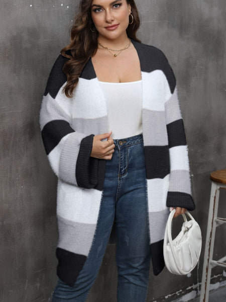 Plus Size Open Front Long Sleeve Cardigan - S. M. & Co.